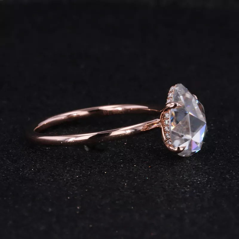 Rose Cut Pear Shaped Moissanite Ring in 14k Rose/Yellow/White Gold