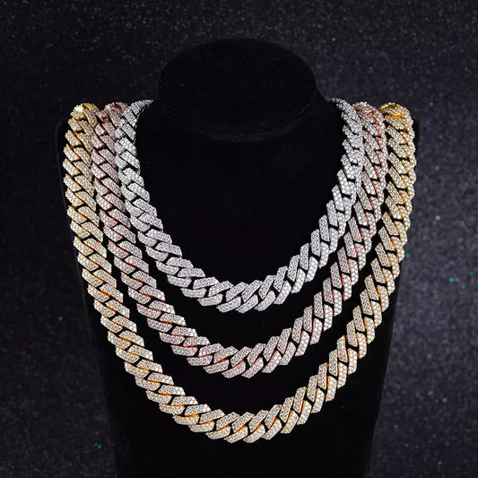 Moissanite Cuban Chain in Silver, White/Yellow/Rose Gold Plated